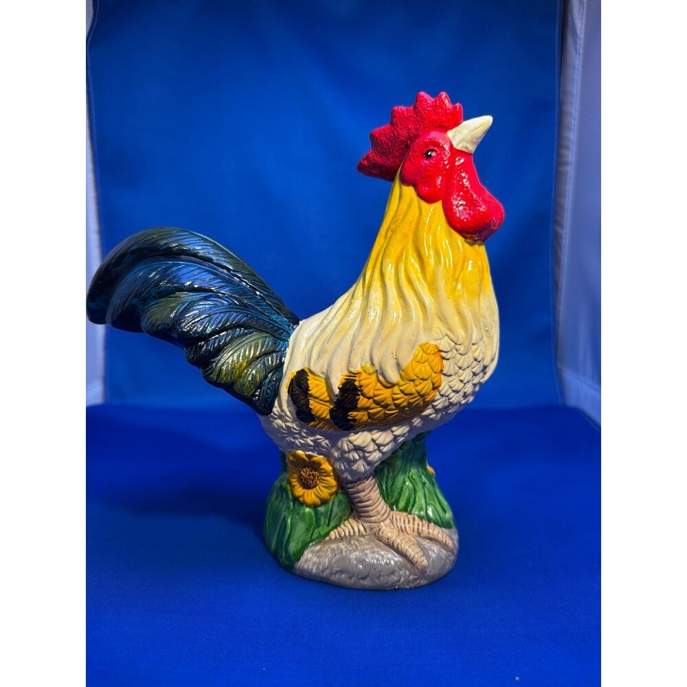 Vintage Hand-Painted Hallow Ceramic Rooster Figurine - Colorful Farmhouse Decor